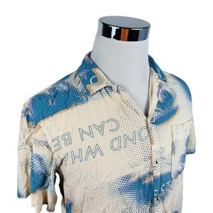 Urban Outfitters Medium Camp Shirt "Future State of Mind" Peach Green Pastel